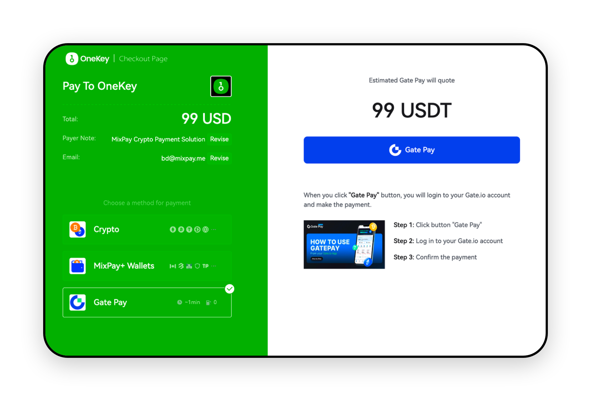 OneKey MixPay checkout page